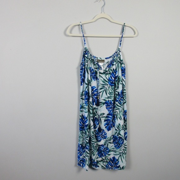Tommy Bahama Fronds Floating Tie-Front Dress M Blue 100% Rayon Mini Beach 162 - Picture 1 of 11